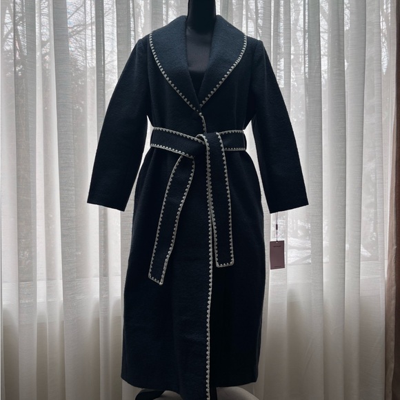 Avec Les Filles Jackets & Blazers - Avec Les Filles Charcoal Coat with Subtle White Accents